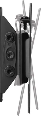 A close-up side view of a black TV wall mount bracket.