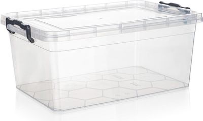 Box úložný GEMA 14l, 42x27x18cm, veko, klip, plastový, ŠE/TRA
