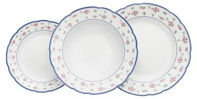 Produktbild von Rose, Tellerset, Rosen, blauer Rand, 18 Stück, Thun