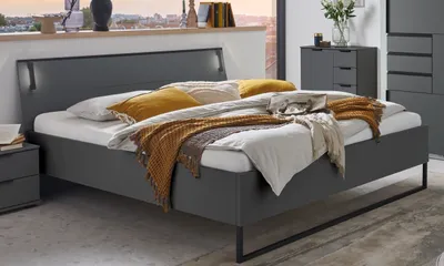 Produktbild von Bettanlage >Tilburg< (3tlg. ) mit 2 Nachtkommoden, LED, Grafit - 272x93x209cm (BxHxT)