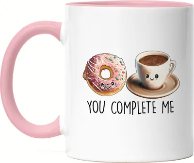Produktbild von You Complete Me Tasse Rosa Kaffee Donut Valentinstag Freundin Freund Süß Geschenkidee Paar Liebe