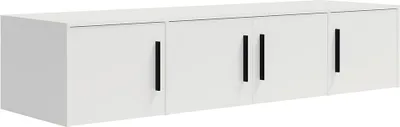 Produktbild von Schlafzimmer Aufsatzschrank für Kleiderschrank mit 198 cm Breite, weiß matt mit schwarzen Griffen, 4-türig - MOLLERUSA-132