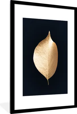 Produktbild von MuchoWow® MuchoWow® Gerahmtes Poster Blatt - Schwarz - Gold 60x90 cm - Poster mit zchwarzem Bilderrahmen - Dekoration - Wandposter Wohnzimmer - Hochwertig