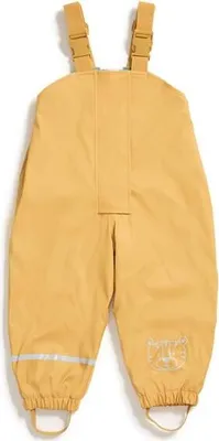 Produktbild von Regenhose für Kinder | mit Fleece gefüttert |  | winddicht | wasserdicht | elastische Schulterträger | Kinder Matschhose Buddelhose für Jungen und Mädchen [gelb, 74-80 (9-12 Monate)]
