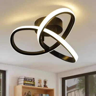 Image de ZMH LED Ceiling Light Warm White Ceiling Lamp 25.5CM 17W Modern Black Geometric Design Lamp for Bedroom Living Room Hallway Entrance Kitchen