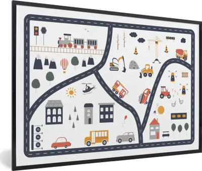 Produktbild von MuchoWow® Gerahmtes Poster Auto - Kinder - Gebäude 90x60 cm - Poster mit Schwarzem Bilderrahmen Wandposter Rahmen Foto Bilder - Fotorahmen - Foto-Plakat