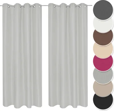 Produktbild von Melody Vorhang 2er Set Gardine Curtain Blickdicht Ösenschal hellgrau 140x175 cm ÖsenVorhang 2er Set #9018
