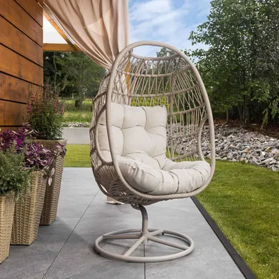 Produktbild von di volio Gartensessel ORTA - beige, Lounge Sessel aus PE-Rattan mit Stahlgestell, bequem & wetterfest