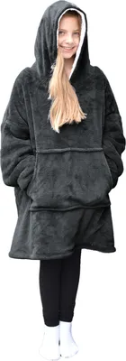 Produktbild von HOMELEVEL Kinder Sherpa Hoodie Pullover - Pulli mit Kapuze für Jungs und Mädchen - Kuschel Sweatshirt oversized - Kuschelpullover - 100% Polyester