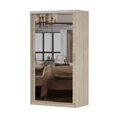 Image de Armoire à portes coulissantes TOKYO M, chambre à coucher, armoire 120 cm chêne Sonoma/chêne Sonoma avec miroir, poignées PVC couleur aluminium