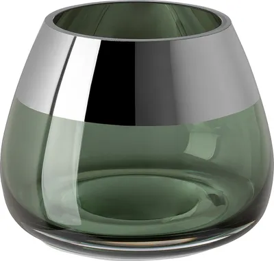 Produktbild von Fink BELLA, Teelichthalter, Glas, Silberfolie, dunkelgrün, silberfarben, L. 11 cm, B. 11 cm, H. 8.5 cm, D. 11 cm 116127