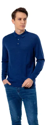 Image de Omgoods - Polo pour hommes en Laine 100%, manches longues, bleu