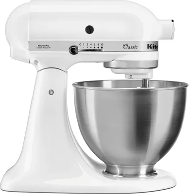 Zdjęcie produktu dla KitchenAid 5K45SSEWH, Mikser stojący, Metaliczny, Biały, Bić, Ugniatać, Miksowanie, Mieszanie, 1,15 m, 4,3 l, 220 RPM