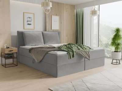 Produktbild von Boxspringbett Egro mit 2 Bettkästen und Zwei große Kissen - Doppelbett mit Bonell-Matratze und Topper, Polsterbett (Grau (Paros 05), 180 x 200 cm)