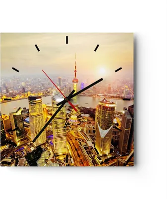 Produktbild von Wanduhr - Quadrat - Glasuhr - Architektur asien gebäude - 30x30cm - Schleichendes Uhrwerk - Lautlos - zum Aufhängen bereit - Dekoration Modern - Wanddekoration aus Glas - C3AC30x30-2399