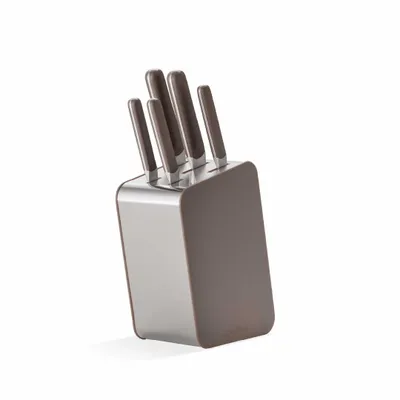 Produktbild von BergHOFF Home Elements Messerblock Set 6 teilig, Edelstahlmesser mit Halter, ergonomische Griffe, Aubergine