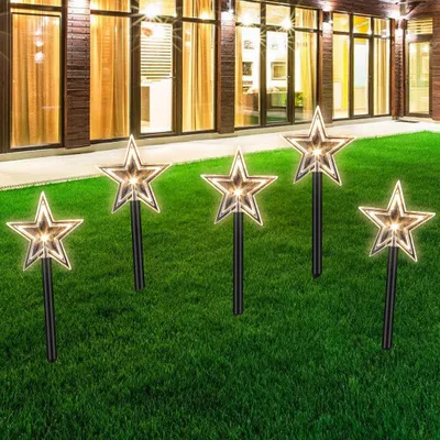 Obrázek produktu pro Peviasot 5 kusů vánočních hvězd, teplá bílá LED, s funkcí časovače 6/18 hodin, rozměr 36 cm