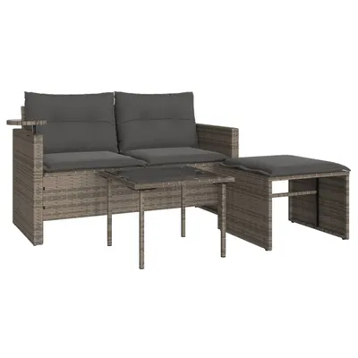 Produktbild von 3-tlg. Garten-Sofagarnitur mit Kissen Grau Poly Rattan