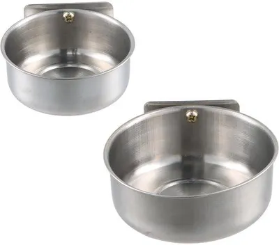 Productafbeelding van Ibenzoa® roestvrijstalen voerbakken voor papegaaien en vogels, 2 stuks – hygiënische voer- en drinkbakken met klem