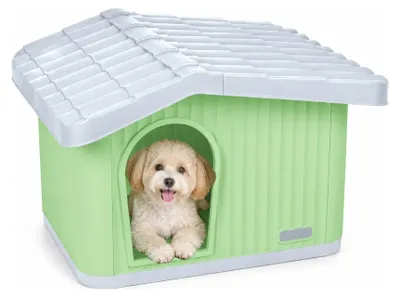 Produktbild von VOUNOT® Katzenhaus & Hundehütte Indoor Outdoor, Haustierhaus Winterfest und Wetterfest 60 x 51 x 41 cm, Grün