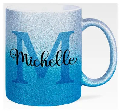 Produktbild von Namenstasse mit Buchstabe | Personalisierte Tasse mit Glitzer | Keramik | 330 ml | Silberblau