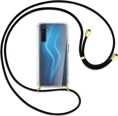 Produktbild von Handykette Backcover-Schutzhülle mit Band (Metall goldfarben) für Realme 6 Pro - schwarz