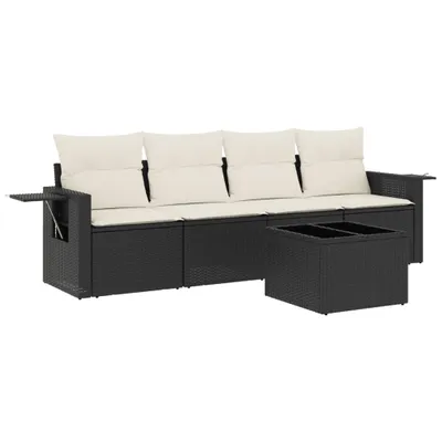 Produktbild von vidaXL 5-tlg. Garten-Sofagarnitur mit Kissen Schwarz Poly Rattan