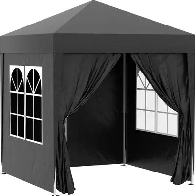 Image de Tente pliante Fortuna Lai 2 x 2 m avec 4 parois latérales et fenêtres, protection UV, tente de jardin avec sac de transport, acier Oxford noir