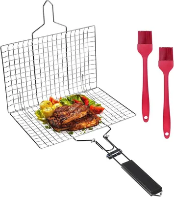 Grillmand für Fisch und Fleisch - Edelstahl faltbares Grillzubehör