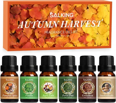 Produktbild von Ätherische Öle für den Herbst, 6 x 10 ml, 100% biologische Aromatherapie, Duftöl, Geschenkset für Diffuser, Luftbefeuchter, Massage