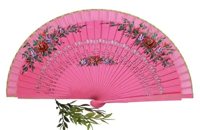 Produktbild von 074 Handfächer lackiert pink Bambus mit Blumen