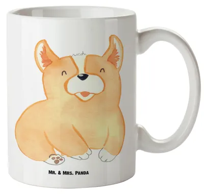 Produktbild von Mr. & Mrs. Panda Keramiktasse Corgie - Weiß - Geschenk, Kaffeepott, Haferl, Hund, Pott, Große Teetasse, Bellen, Corgi, weisse tasse, Sprüche, Süß, Riesenkaffeetasse