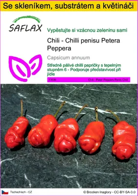 Obrázek produktu pro SAFLAX Kultivační sada - Chili - Chilli penisu Petera Peppera - Capsicum annuum - 10 Semena - S mini skleníkem, pěstebním substrátem a 2 květináči