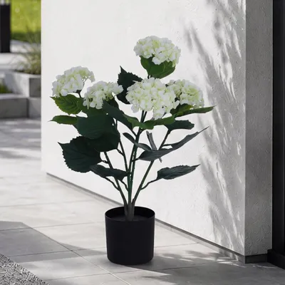 Produktbild von Künstliche Hortensie MCW-Q86, Dekopflanze Kunsthortensie Kunstpflanze, Outdoor Polyethylen 64x40x40cm weiß