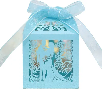 Produktbild von 50pcs Hochzeit Paar Süßigkeiten Boxen, Laser Cut Hochzeit Party Favor Box Süßigkeiten Tasche Schokolade Geschenk-Boxen