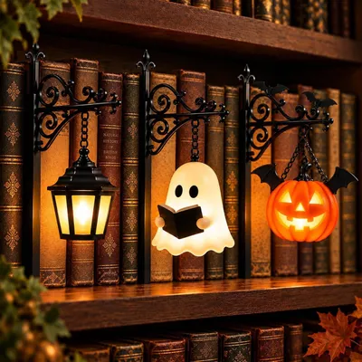 Image de Lampe de bibliothèque, lampe décorative (style E), lanterne LED pour bibliothèque, lampe de lecture sur le thème d'Halloween, lampe vintage, veilleuse LED pour coin lecture