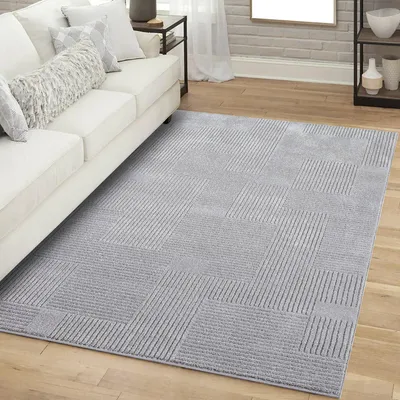 Produktbild von Teppich Kurzflor Wohnzimmer - Grau - 160x230 cm Rechteckig - Geometrisch, Gestreift - 3D-Effekt