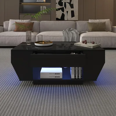 Produktbild von Radelldar Wohnzimmertisch mit 2 Schubladen hochglanz, 106x50x41cm, Schwarz