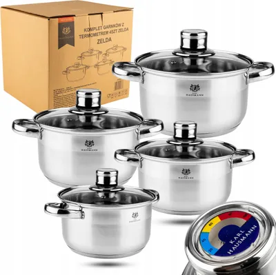 Produktbild von Topfset Karl Hausmann Zelda 8-teilig Edelstahl 18/0 mit Thermometern