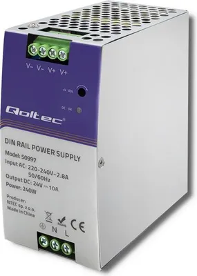 Obrázok produktu pre Qoltec 50997 napájací zdroj na DIN lištu | 240W | 24V | 10A