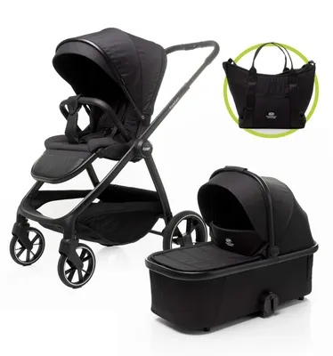 Zdjęcie produktu dla 4Baby | Wózek dziecięcy 2 w 1 - Czarny - Regulowane oparcie - Do 22 kg - Z gondolą, odwracalnym siedziskiem, oponami terenowymi - Foster
