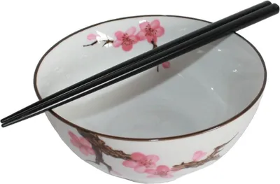 Produktbild von 770 Matcha Reisschale Soba Bowl groß Sakura 1 Stk Kirschblüte ø 15 cm mit Essstäbchen