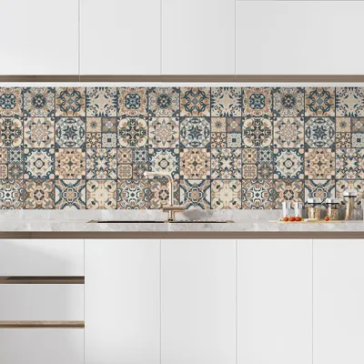 Produktbild von Klebefolie für Küchenrückwand – Lumaléa – Zementfliesen-Optik – Klebefolie + GLANZ-Schutz – 60 x 60 cm