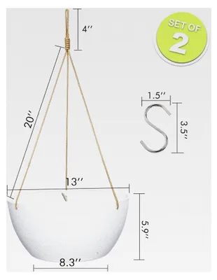 Produktbild von 33 cm große hängende Pflanzgefäße im 2er-Set für Innen- und Außenpflanzen, Kunststoff-Blumenampel-Töpfe in Weiß