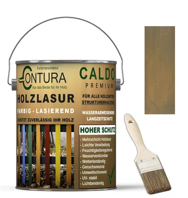 Produktbild von Contura Holzlasur Langzeitschutz Lasur + Pinsel Holz Außen Dauerschutzlasur Holzfarbe - 2,5Liter + Pinsel / Dunkelbeige - 10.51