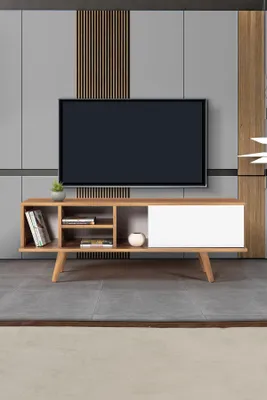 Image de Skye Decor, support TV de haute qualité (lot de 3), en noyer et blanc, 130 cm | 100% mélaminé