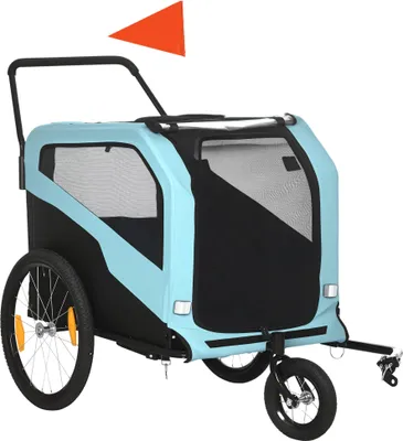 Image de PawHut 2-en-1 remorque pour chien, remorque de vélo pour chien, poussette pour chien avec réflecteurs, buggy pour chien max. 30 kg, remorque de vélo pour grand chien, tissu Oxford, bleu