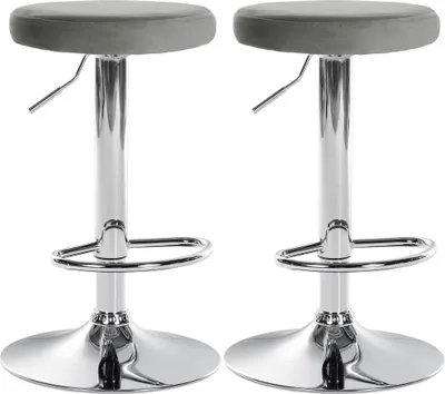 Produktbild von 2er Set Barhocker HLO-CP291 Samt chrom  grau