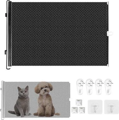 Obrázek produktu pro Bezpečnostní zábrana pro psy, PVC, výsuvná zábrana pro psy, výška 40 cm, délka 0-125 cm, bariéra pro koťata a štěňata, výsuvná