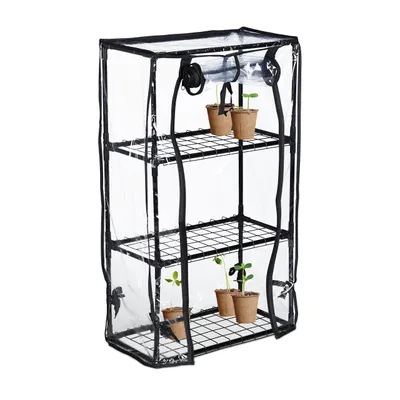 Produktbild von Relaxdays Gewächshaus Balkon, PVC-Folie, Stahl, HBT: 80 x 48 x 24,5 cm, Foliengewächshaus 3 Ebenen, schwarz/transparent
